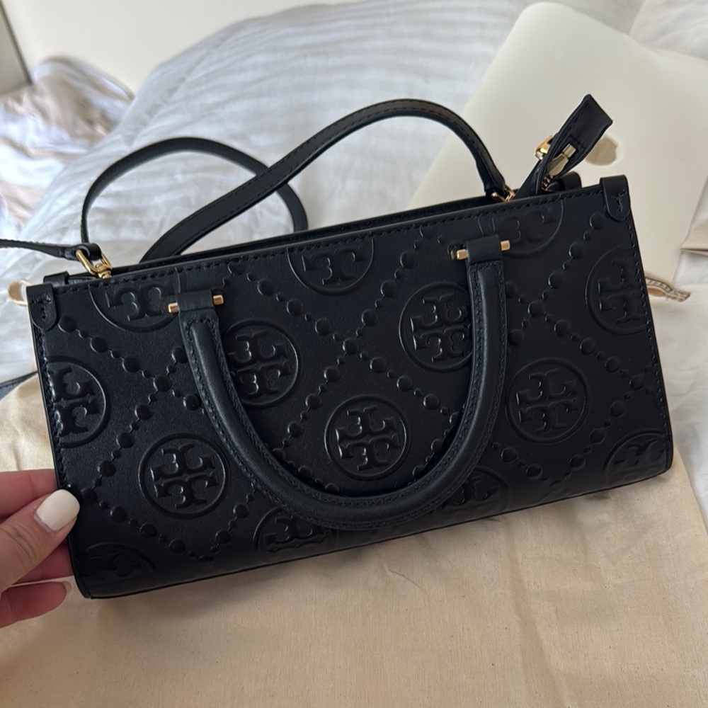 Tory Burch Black Embossed Leather Satchel